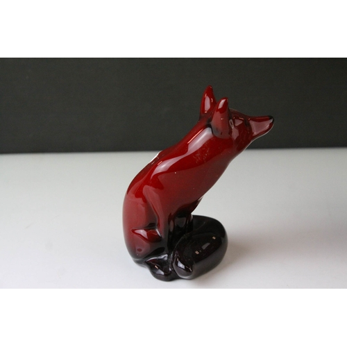 2 - Large Royal Doulton Flambe Seated Fox, 24cms high together with a Smaller Royal Doulton Flambe Seate... 