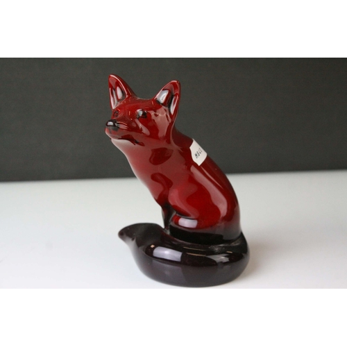 2 - Large Royal Doulton Flambe Seated Fox, 24cms high together with a Smaller Royal Doulton Flambe Seate... 