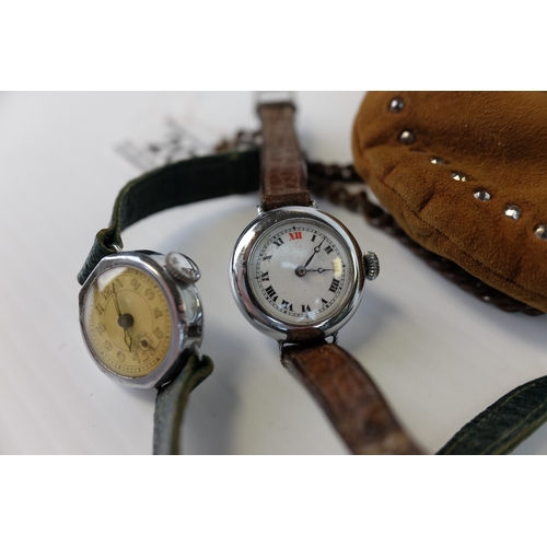 200 - Two Early 20th century Mechanical Wristwatches together with Steel Studded Leather Purse and a Small... 