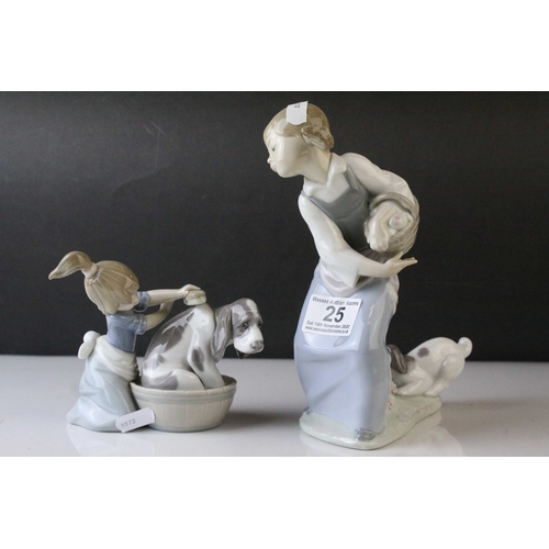 25 - Two Lladro Figures, ' Tug of War ' model no. 4982 and ' Bashful Bather ' model no. 5455, tallest 21c... 