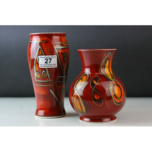 27 - Two Anita Harris Handpainted Trial Vases, both signed Anita Harris to the base in gold pen, tallest ... 