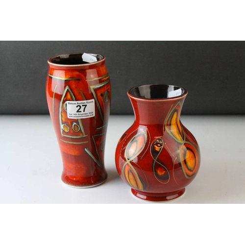 27 - Two Anita Harris Handpainted Trial Vases, both signed Anita Harris to the base in gold pen, tallest ... 