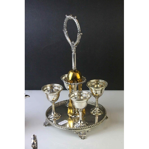 33 - Silver Plate - Victorian and Later including a Four Egg Cup Stand, Scallop Shaped Bowl, Mappin and W... 