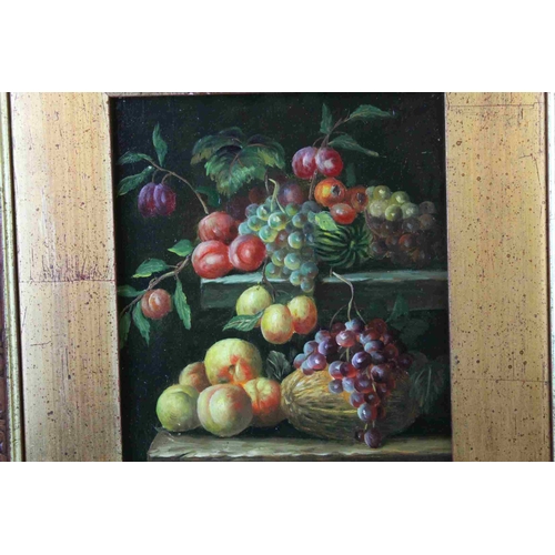 35 - Oil on Panel, a framed Still Life of Fruit and Fauna on a Ledge