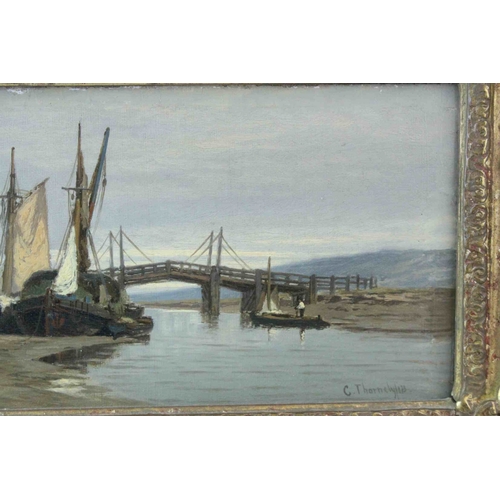 39 - Charles Thornley (fl 1859 - 1885), Oil on Panel, Sailing Boats by Bridge in Estuary, signed lower ri... 