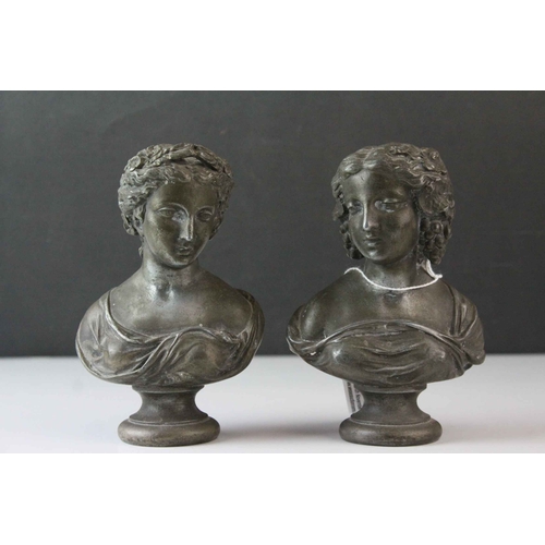 44 - Two 19th century Spelter Busts of Classical Ladies, 14cms high