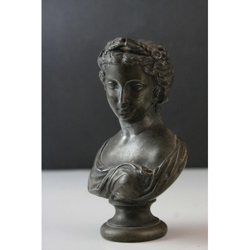 44 - Two 19th century Spelter Busts of Classical Ladies, 14cms high