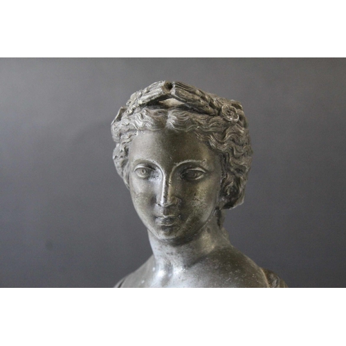 44 - Two 19th century Spelter Busts of Classical Ladies, 14cms high