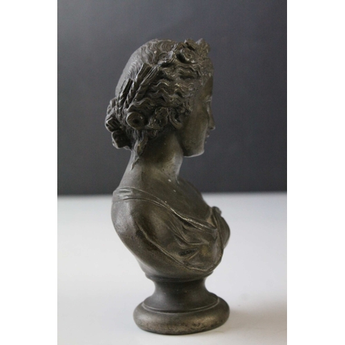 44 - Two 19th century Spelter Busts of Classical Ladies, 14cms high