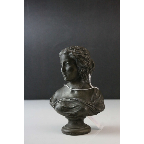 44 - Two 19th century Spelter Busts of Classical Ladies, 14cms high