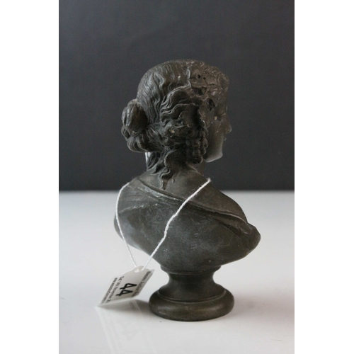 44 - Two 19th century Spelter Busts of Classical Ladies, 14cms high