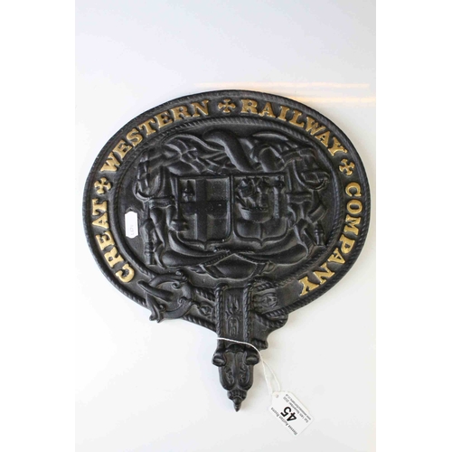 45 - Metal Plaque marked Great Western Railway Company, 31cms high