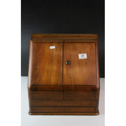 47 - Victorian Mahogany Stationery Cabinet, the sloping front with two doors opening to reveal a fitted i... 