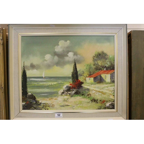 52 - Oil Painting on Canvas of a Mediterranean Coastal Scene signed Alvarado, 39cms x 49cms, framed