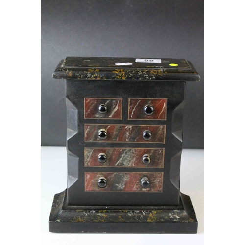 55 - 19th century Slate and Marble Plinth with Faux Drawers and Knob Handles, 23cms wide x 26cms high