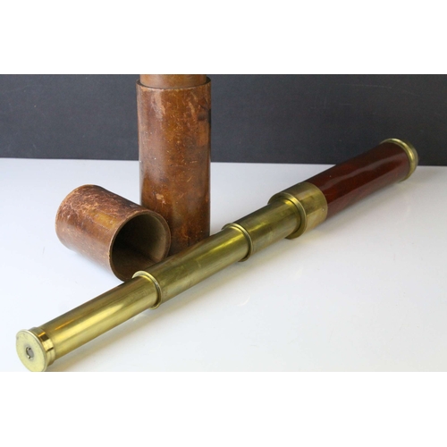 56 - 19th century Mahogany and Brass Three Drawer Telescope inscribed Bate, London, 76cms long, contained... 