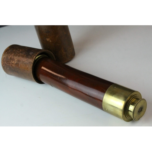 56 - 19th century Mahogany and Brass Three Drawer Telescope inscribed Bate, London, 76cms long, contained... 