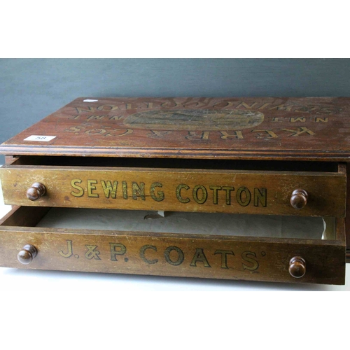 58 - Early 20th century Haberdashery Advertising ' Kerr & Co N.M.T ' Sewing Cotton Cabinet of Two Dra... 