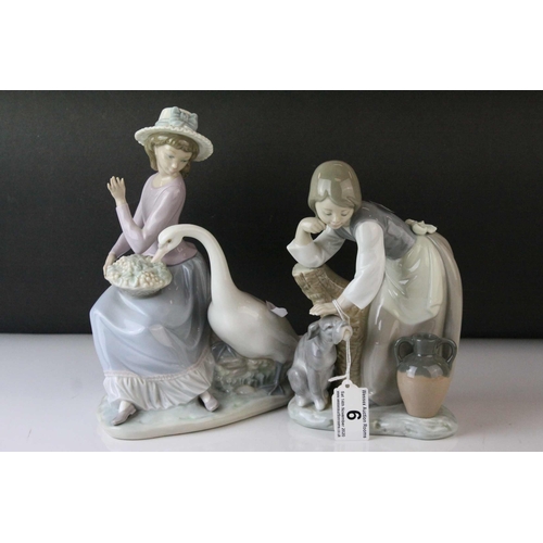 6 - Two Lladro Figures, Caress and Rest, model no. 1245, 21cms high and a Seated Girl holding Flower Bas... 