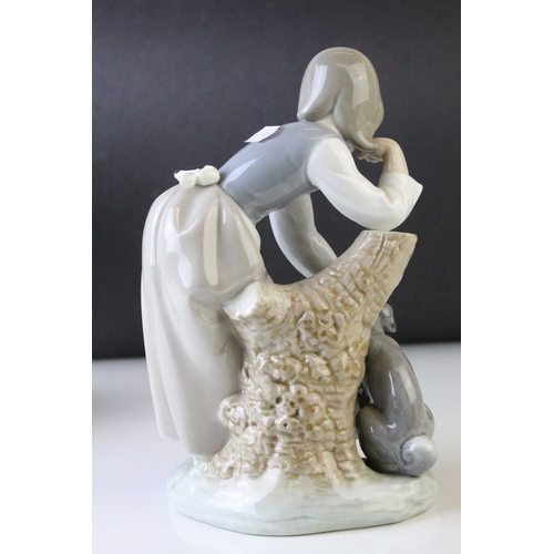 6 - Two Lladro Figures, Caress and Rest, model no. 1245, 21cms high and a Seated Girl holding Flower Bas... 