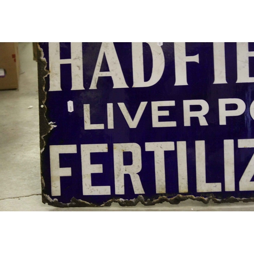 64 - Enamel Advertising Sign ' Hadfields Fertilizers ', 46cms x 77cms