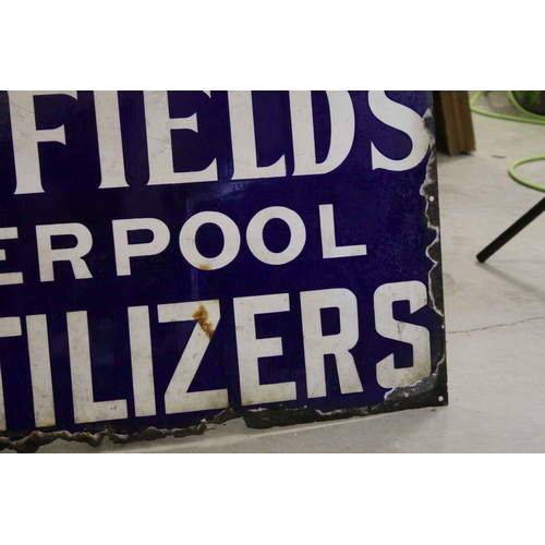 64 - Enamel Advertising Sign ' Hadfields Fertilizers ', 46cms x 77cms