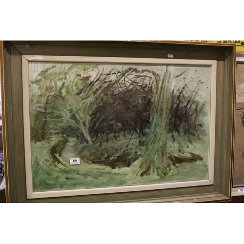 69 - John Edwin Blake, Impressionist Mixed Media Painting of Lane and Woodland, 50cms x 75cms, framed and... 