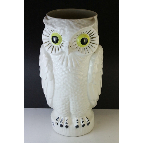 70 - White Glazed Pottery Stickstand in the form of a Wise Owl, 53cms high