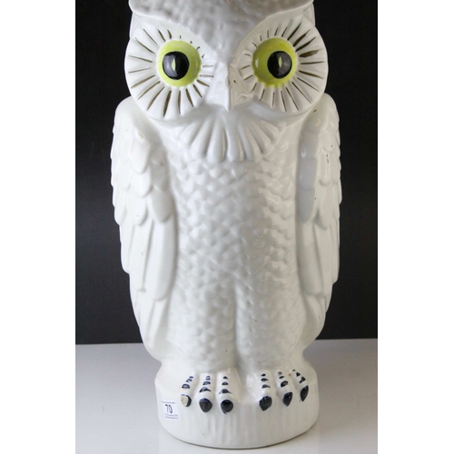 70 - White Glazed Pottery Stickstand in the form of a Wise Owl, 53cms high