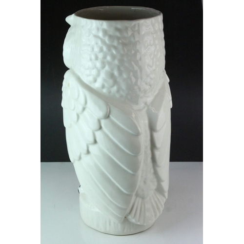 70 - White Glazed Pottery Stickstand in the form of a Wise Owl, 53cms high