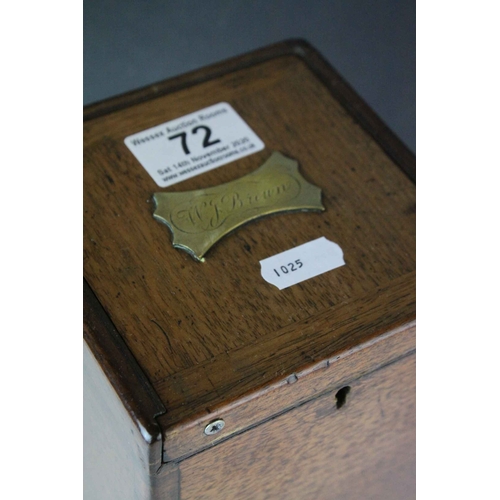 72 - Late 19th / Early 20th century Oak Tea Caddy, the slide off lid with brass name plaque and open to r... 