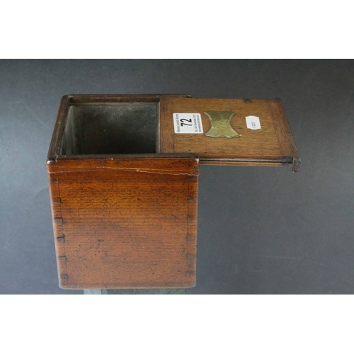 72 - Late 19th / Early 20th century Oak Tea Caddy, the slide off lid with brass name plaque and open to r... 