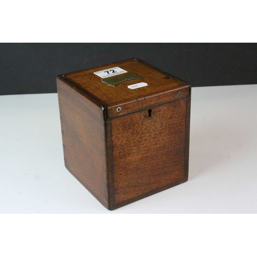 72 - Late 19th / Early 20th century Oak Tea Caddy, the slide off lid with brass name plaque and open to r... 