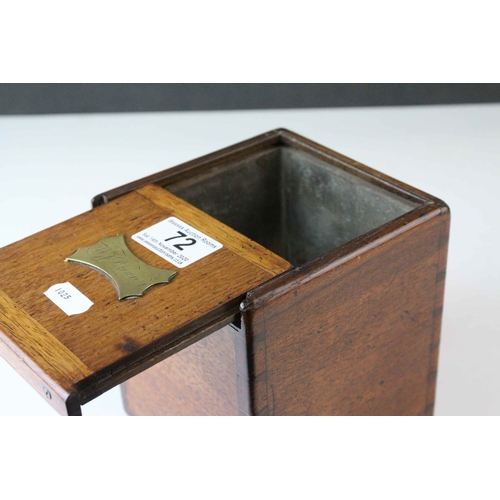 72 - Late 19th / Early 20th century Oak Tea Caddy, the slide off lid with brass name plaque and open to r... 