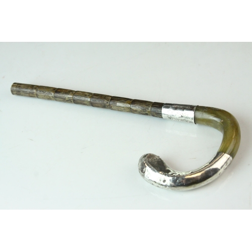 74 - Silver Hallmarked and Horn Walking Cane Handle, London 1901