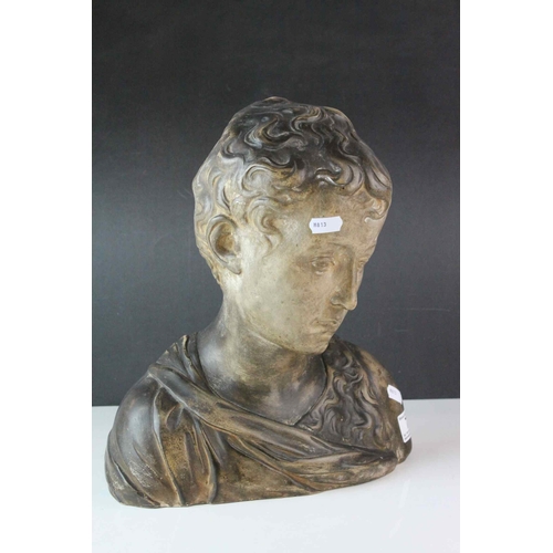 75 - Terracotta Bust of a Boy, impressed marks to inside 368, 33cms high