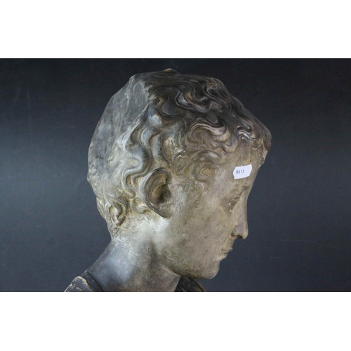 75 - Terracotta Bust of a Boy, impressed marks to inside 368, 33cms high