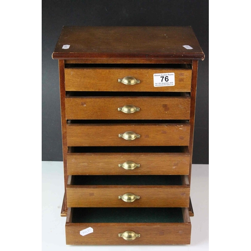 76 - Table Top Collectors Cabinet with Six Felt Lined Drawers, 27cms wide x 34cms high