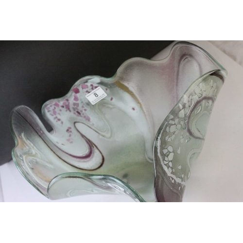 8 - Contemporary Free Form Glass Bowl, one off design with coloured swirling pattern, 43cms long