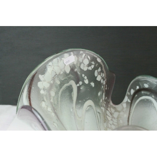 8 - Contemporary Free Form Glass Bowl, one off design with coloured swirling pattern, 43cms long