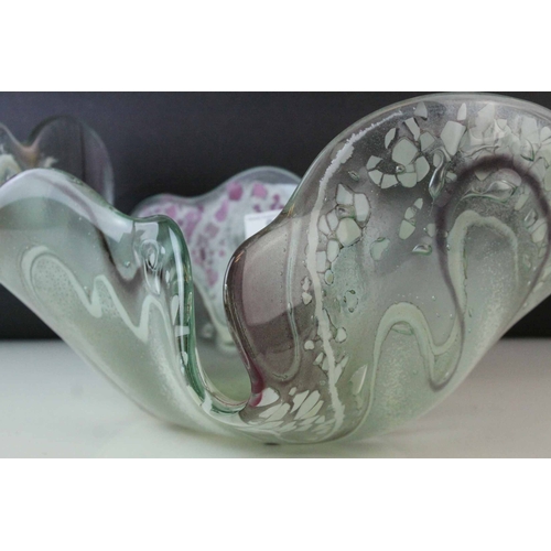 8 - Contemporary Free Form Glass Bowl, one off design with coloured swirling pattern, 43cms long