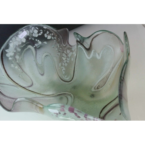 8 - Contemporary Free Form Glass Bowl, one off design with coloured swirling pattern, 43cms long