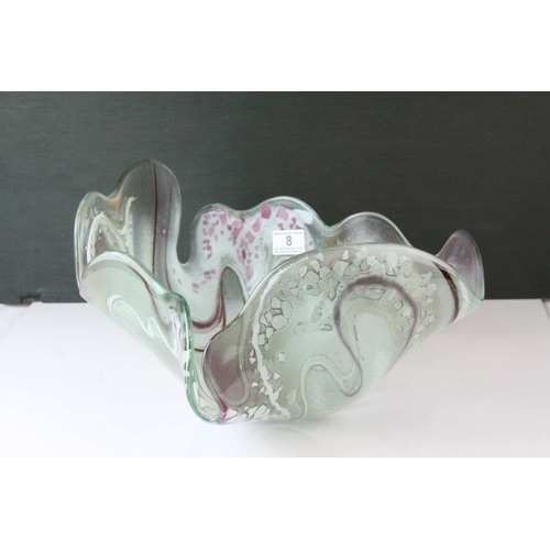 8 - Contemporary Free Form Glass Bowl, one off design with coloured swirling pattern, 43cms long