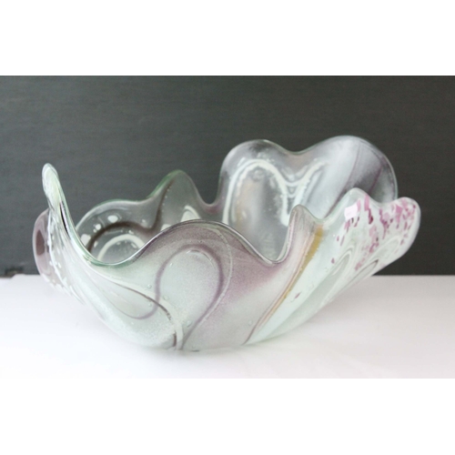 8 - Contemporary Free Form Glass Bowl, one off design with coloured swirling pattern, 43cms long