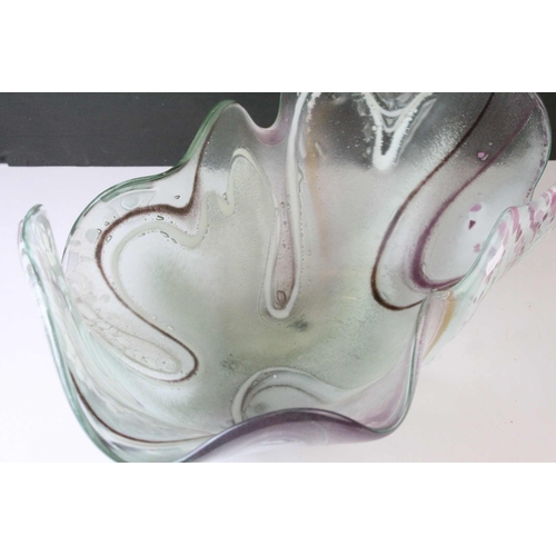 8 - Contemporary Free Form Glass Bowl, one off design with coloured swirling pattern, 43cms long