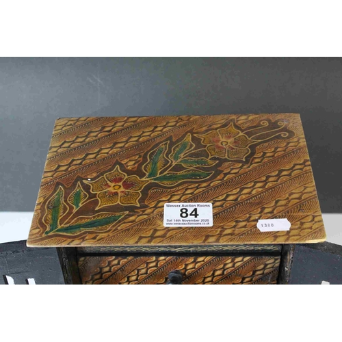 84 - Wooden Table Top Cabinet with a painted design including Flowers, comprising two pierced doors and f... 