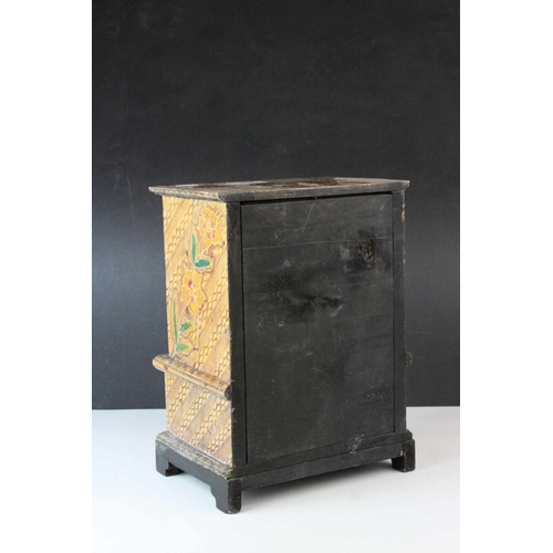 84 - Wooden Table Top Cabinet with a painted design including Flowers, comprising two pierced doors and f... 