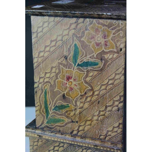 84 - Wooden Table Top Cabinet with a painted design including Flowers, comprising two pierced doors and f... 