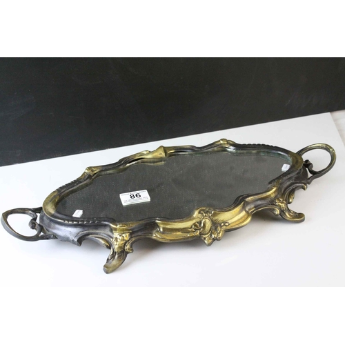 86 - Brass Classical Style Mirrored Tray with Handles