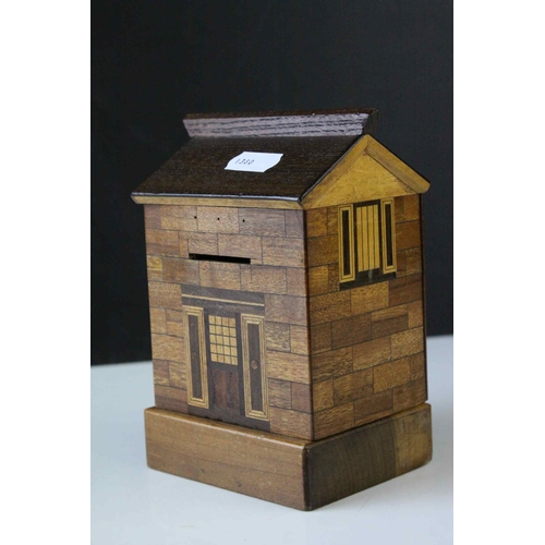 88 - Specimen Wood Moneybox in the form of a House, 14cms high